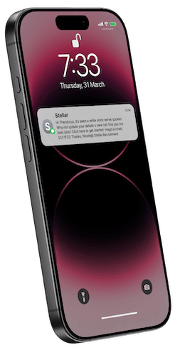 Roi-AI SMS recruitment messaging — personalised candidate and client text message notifications including job alerts, interview reminders and alphanumeric sender ID